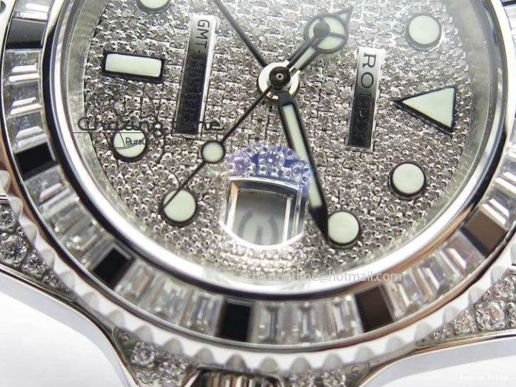 0226 Soft GMT-Master II 116759 SS Bp-Maker Black Ruby Crystal Diamond Dial On SS Bracelet A 3766